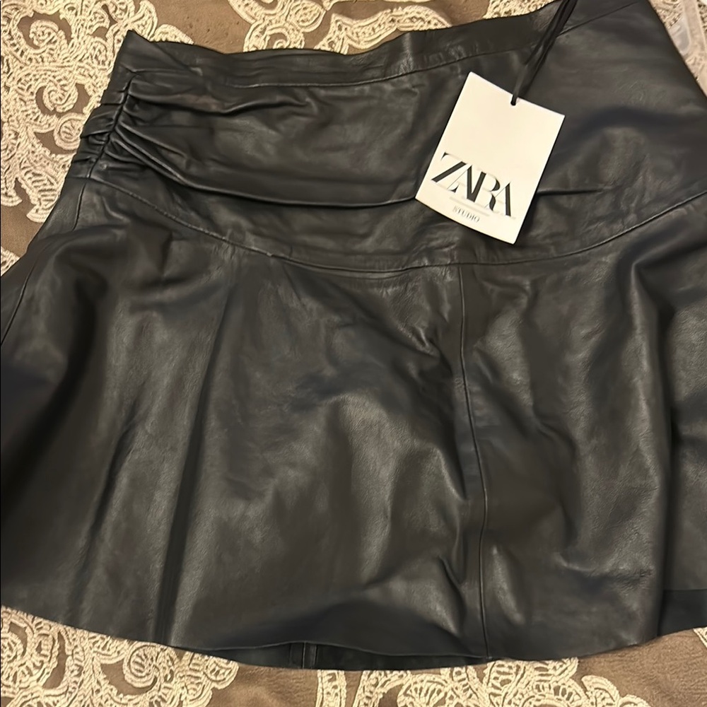 Zara Black Leather Skirt